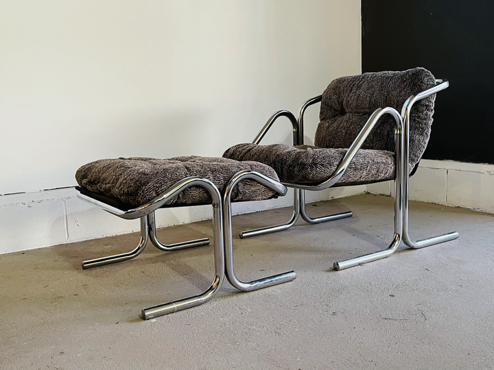 Mid-Century Modern Chrome Lounge Chair & Ottoman by Jerry Johnson for Landes image 5