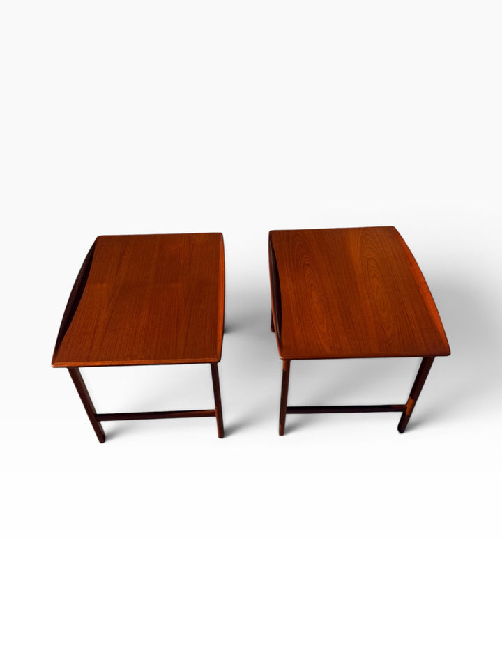 Pair of DUX teak end tables side by side