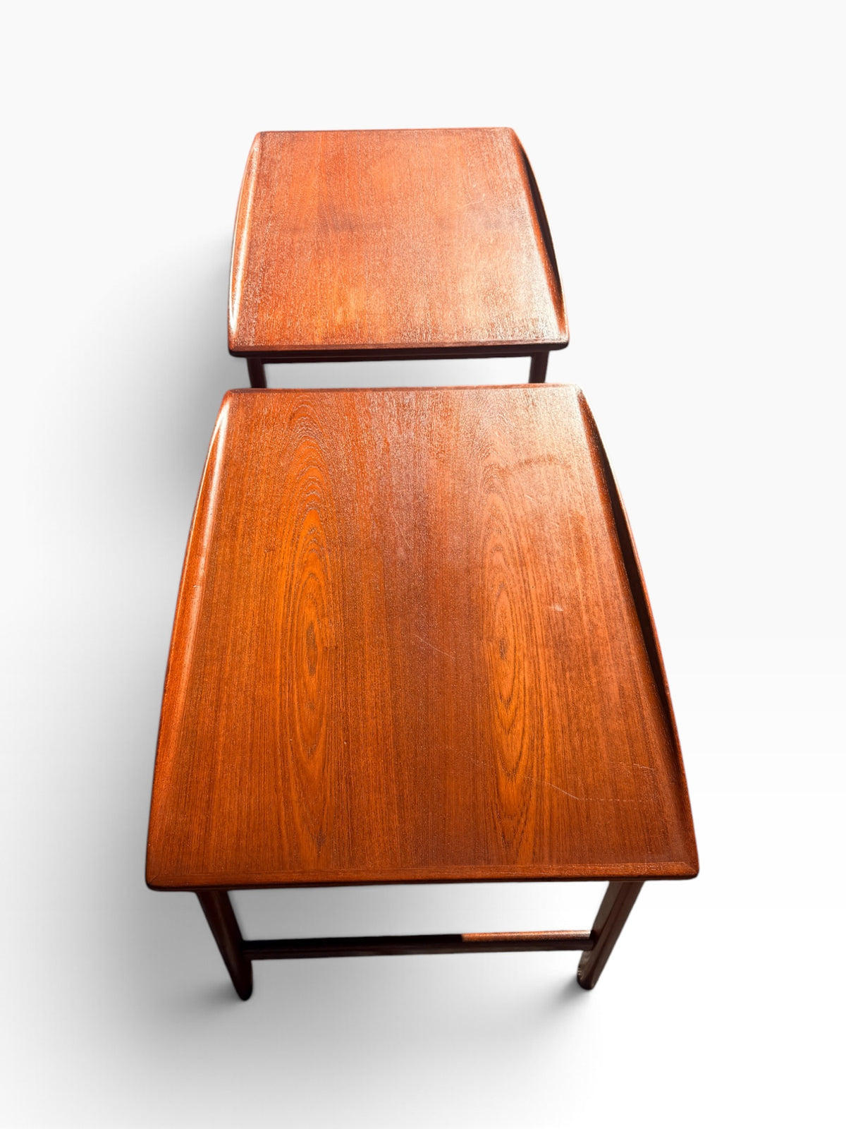 Pair of Folke Ohlsson teak end tables, overhead view
