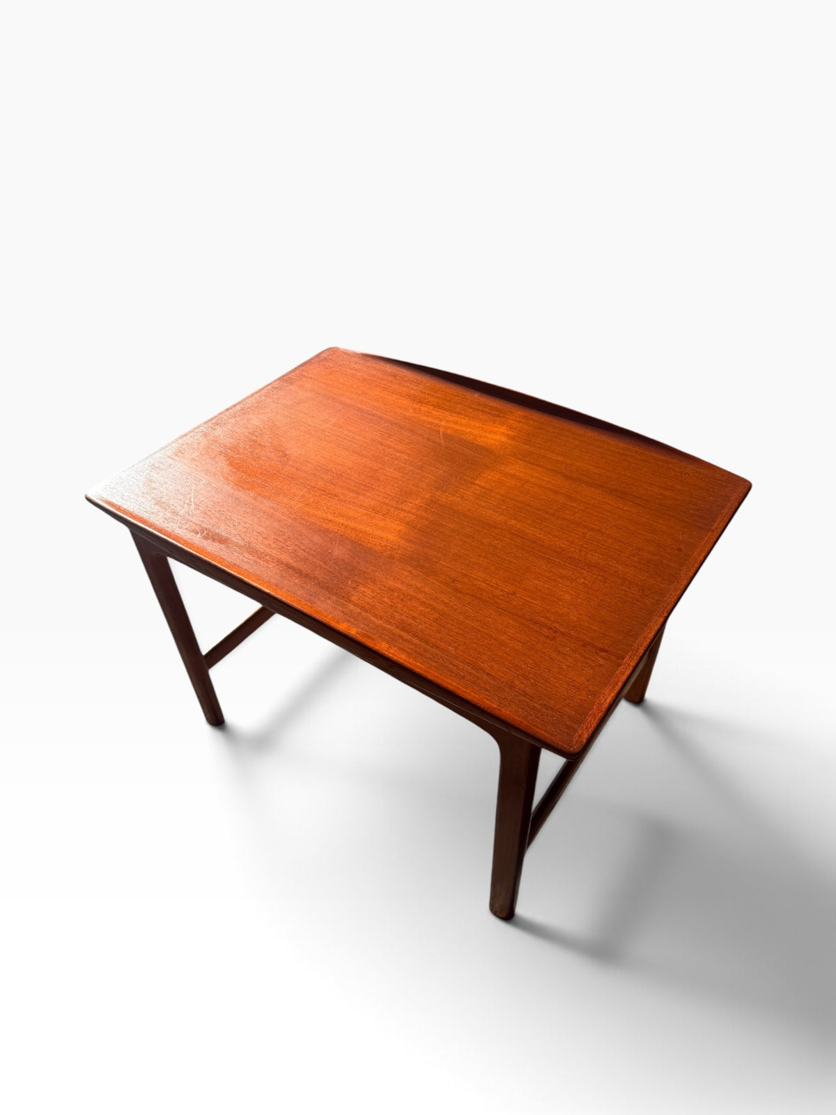 Teak end table top from above