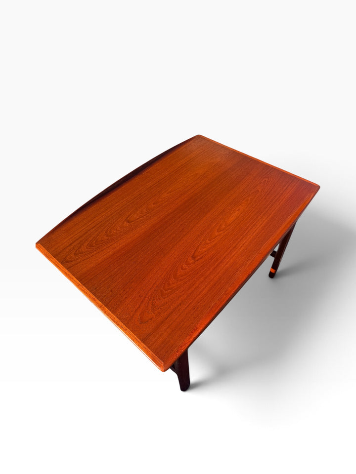 Teak end table top angled view