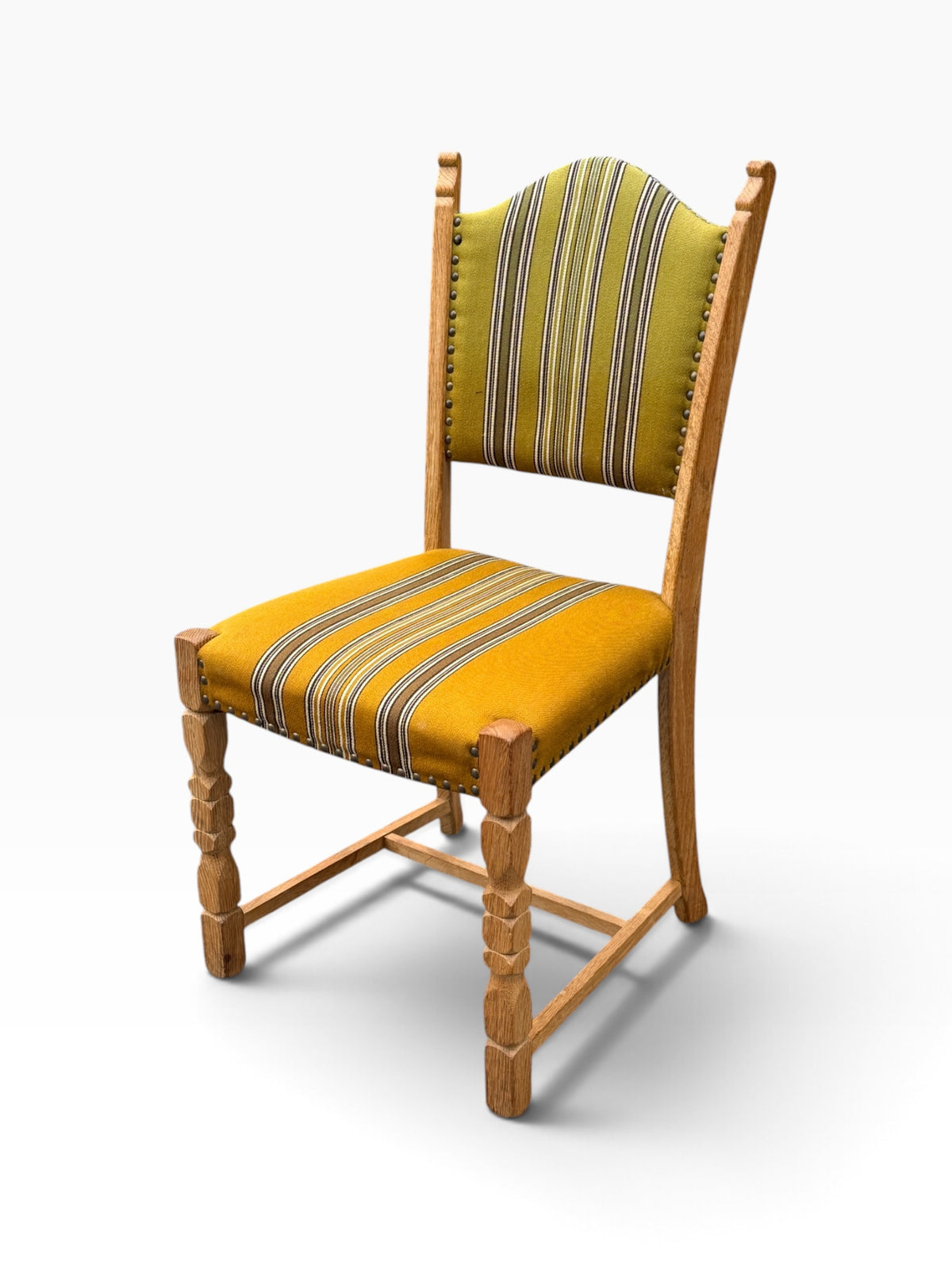 Single oak dining chair, angled front view