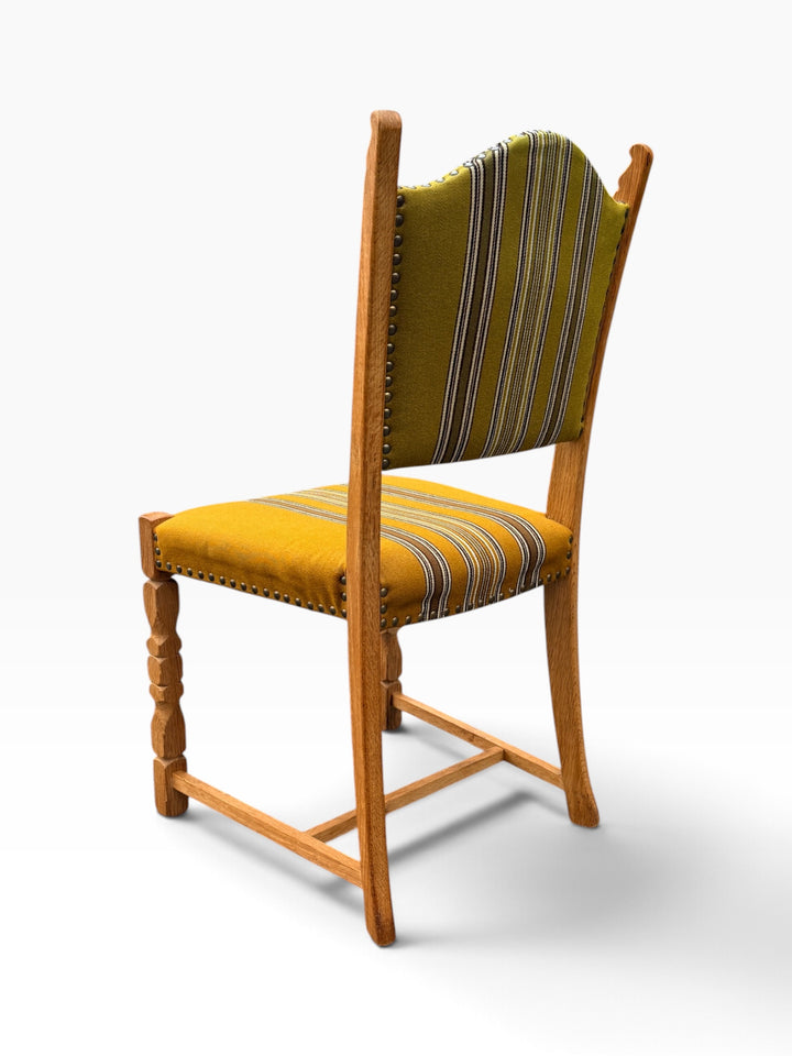 Oak dining chair, rear angled view