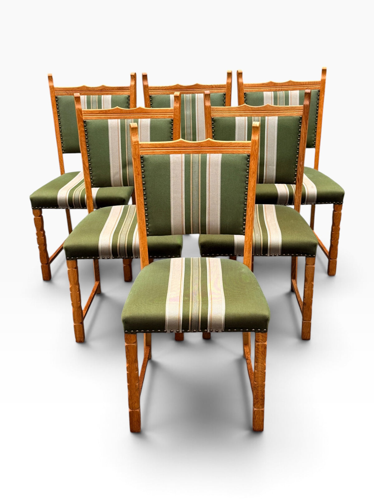 Six oak dining chairs, grouped view