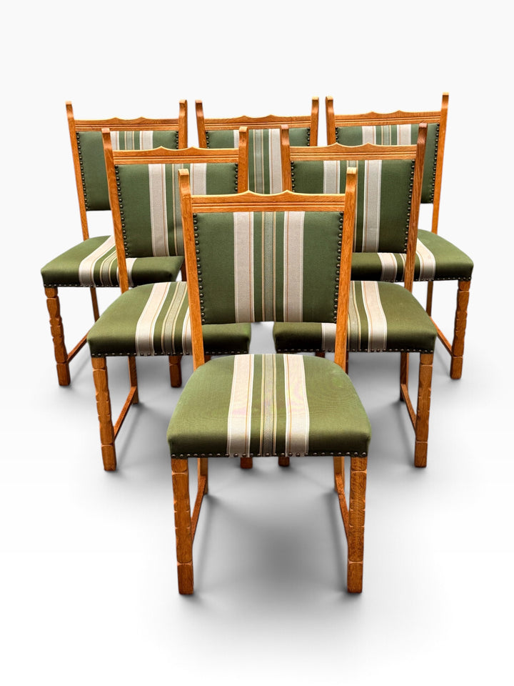 Six oak dining chairs, grouped view