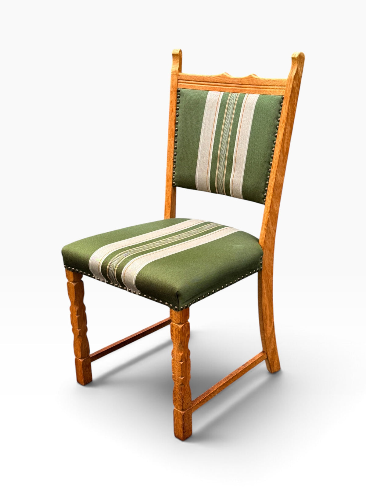 Single Kjærnulf oak dining chair, angled view
