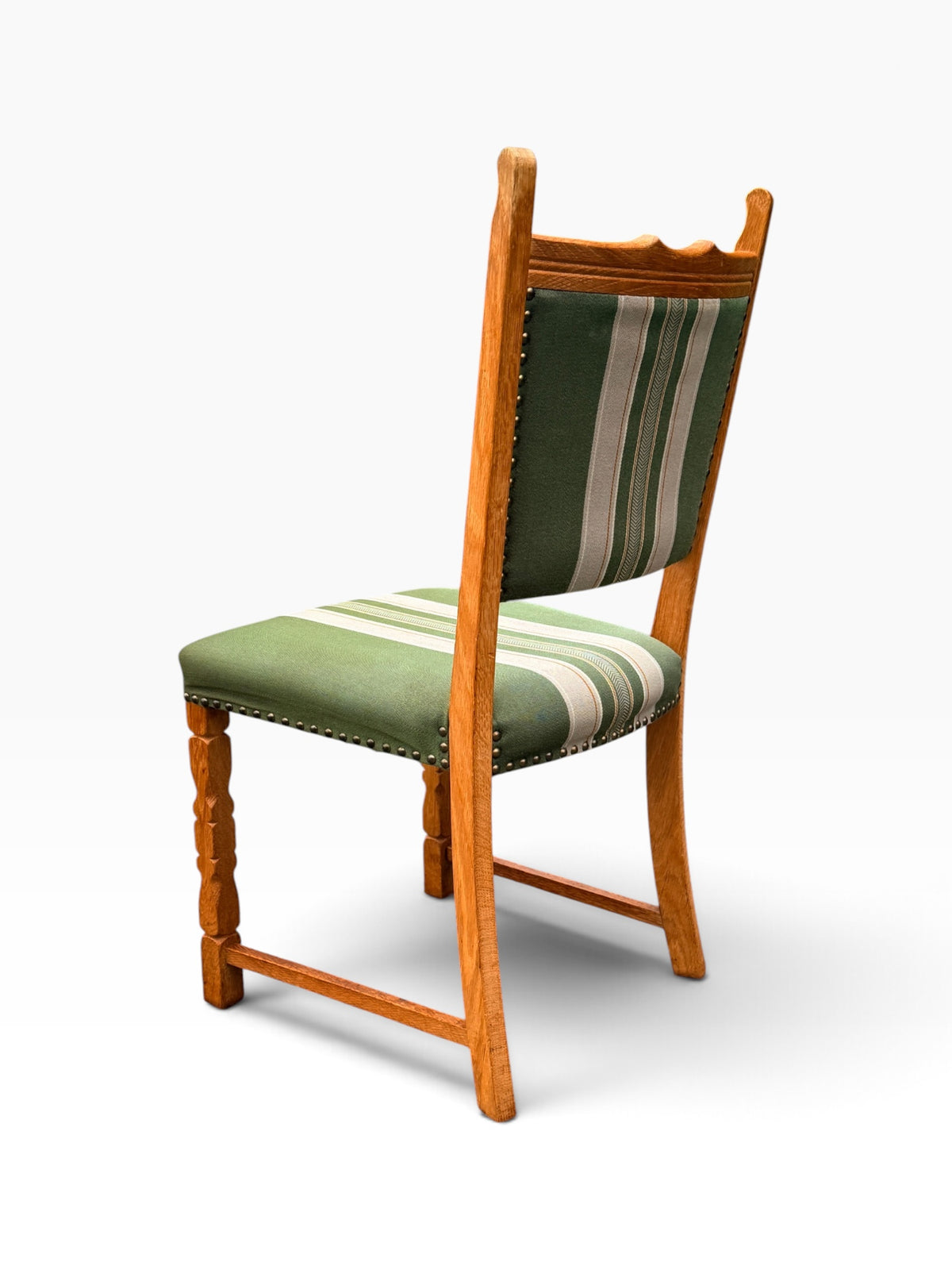 Oak dining chair, rear angled view