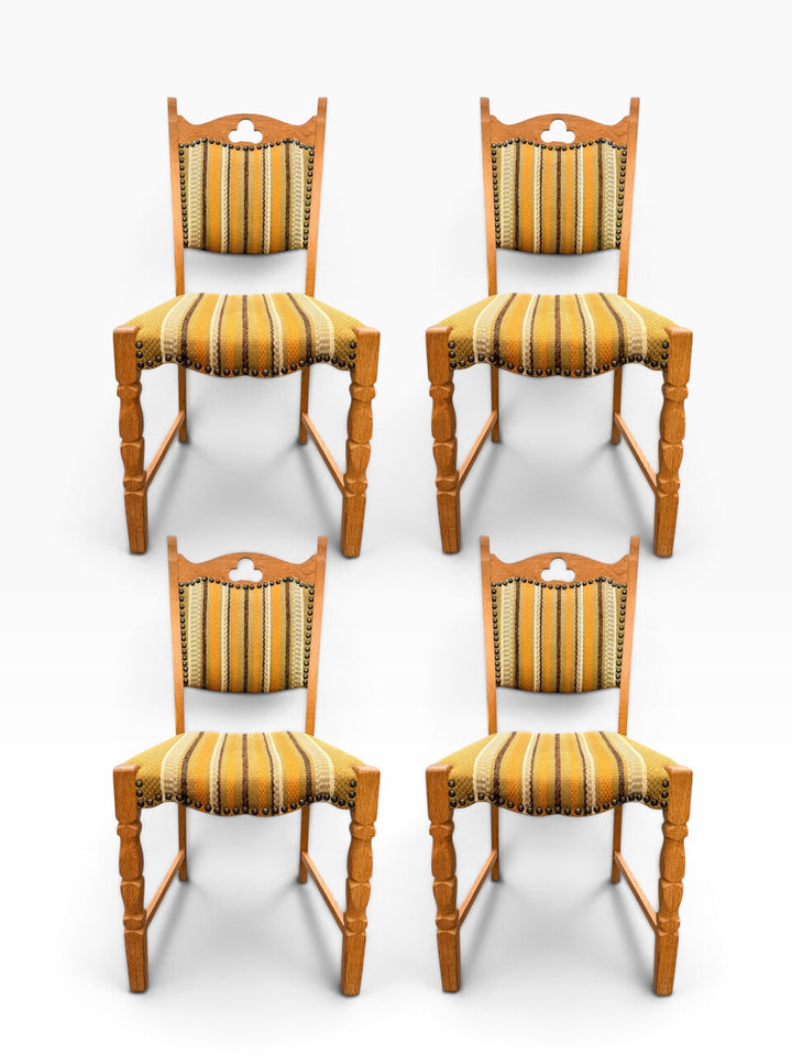 Kjærnulf oak side chairs with carved crest rails