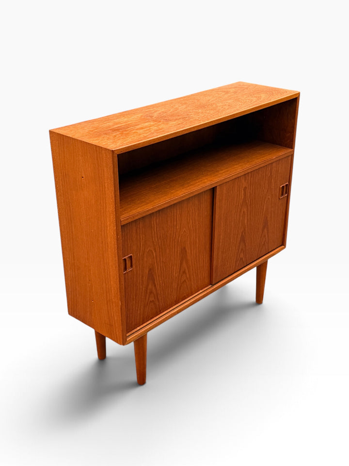 Teak bookcase cabinet, opposite angled view