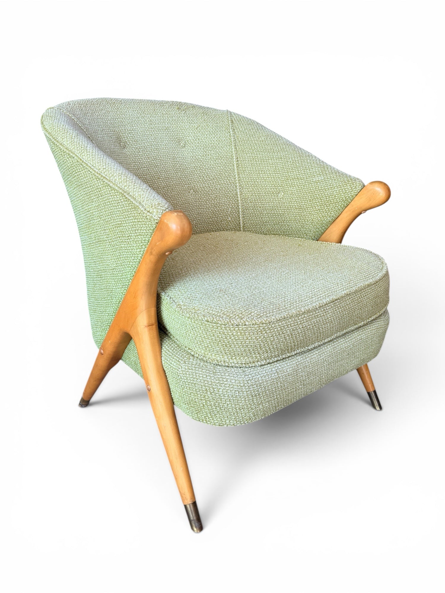 Italian lounge chair — three-quarter front view showing seat cushion and sculptural base
