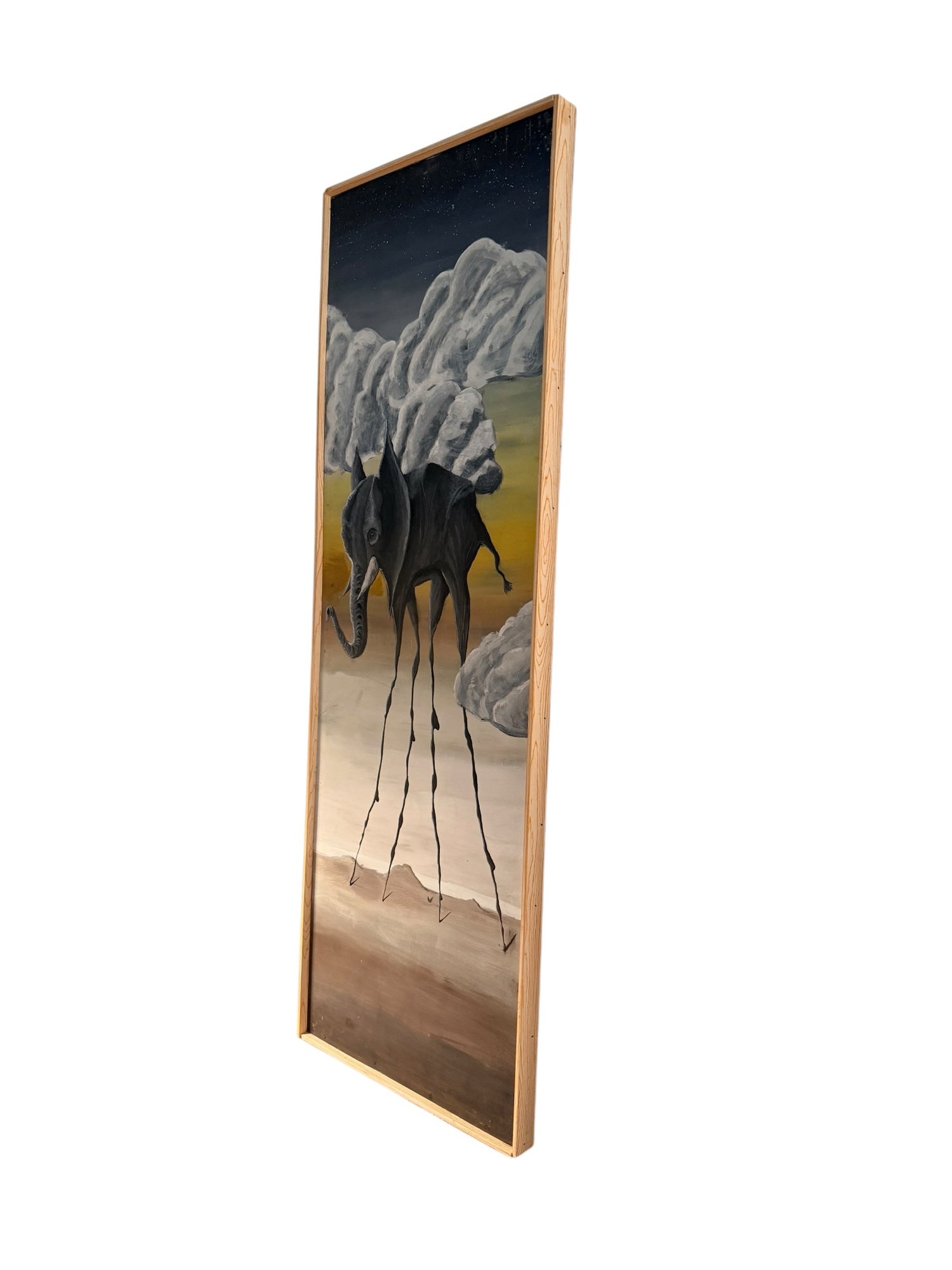 Joshua Dietz elephant painting — angled side view showing float frame depth
