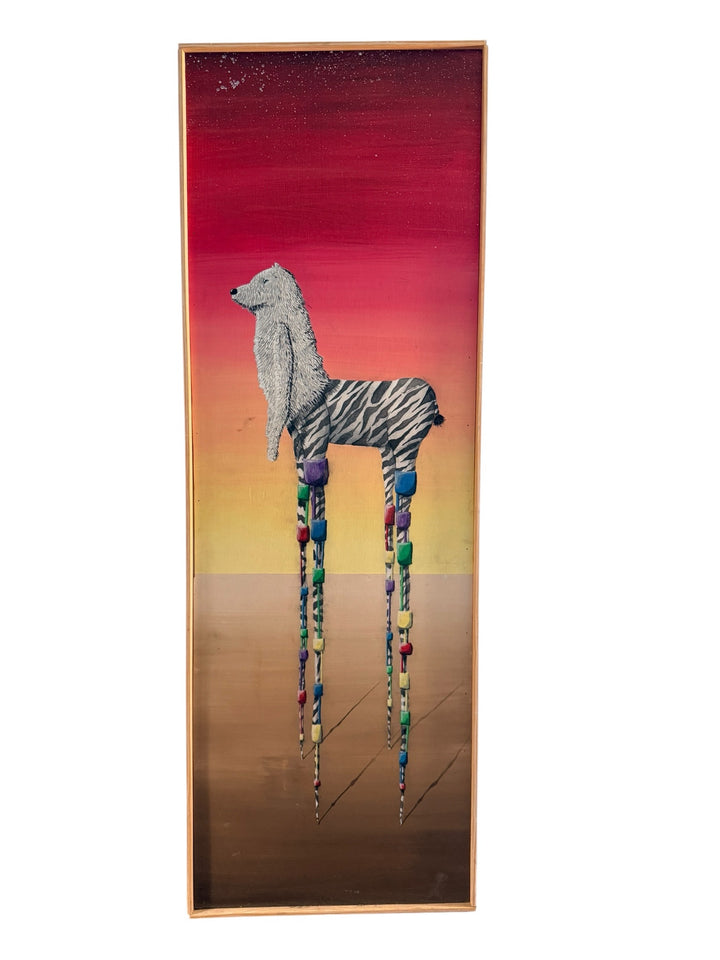 Joshua Dietz pop surrealist zebra painting on wood panel — full front view