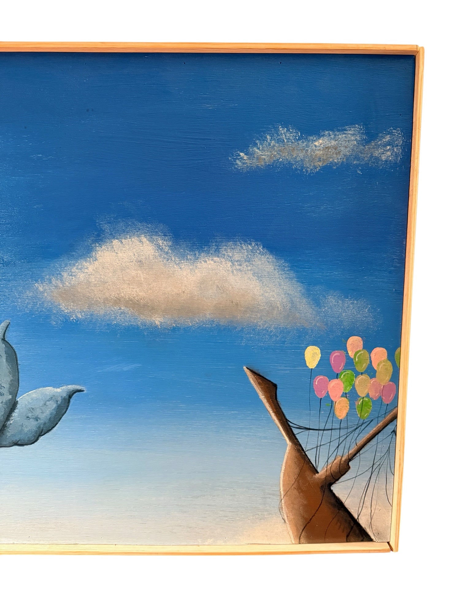Joshua Dietz whale painting — right side detail with tree branch and balloons