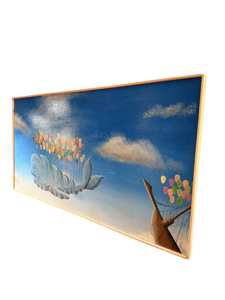 Joshua Dietz whale painting — angled side view showing depth of float frame