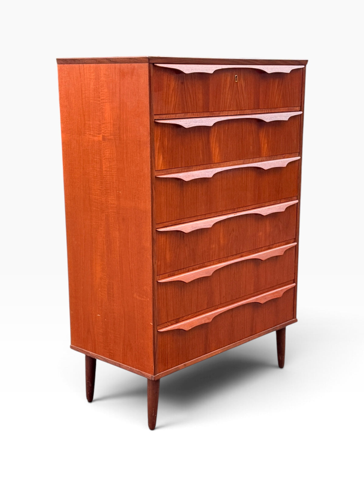 Teak chest of drawers, opposite angled view
