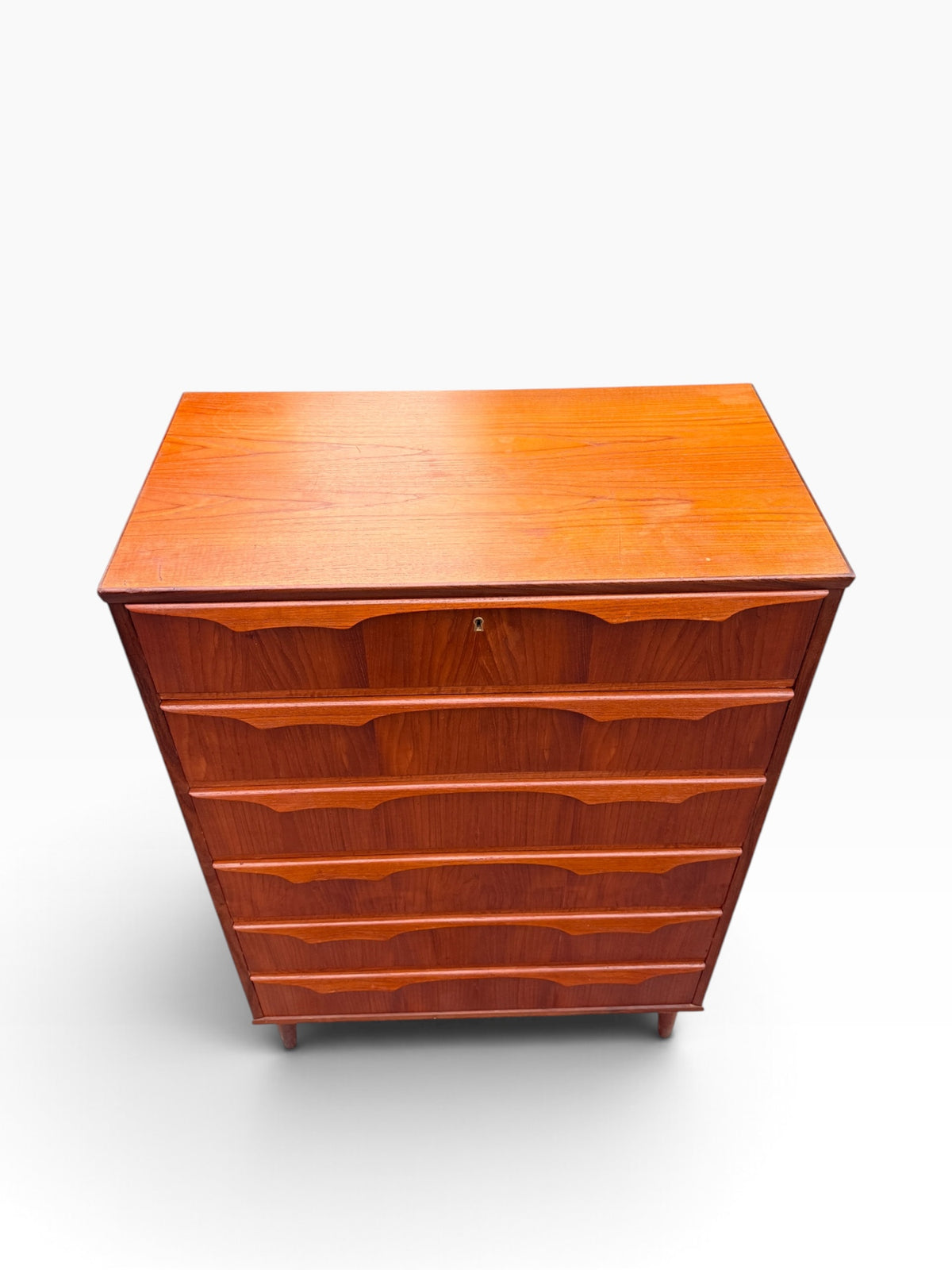 Teak chest of drawers, top view