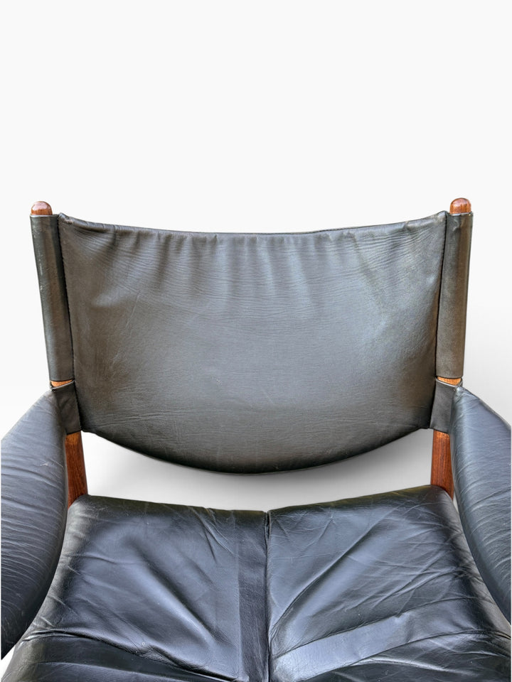 Close-up of black leather sling back