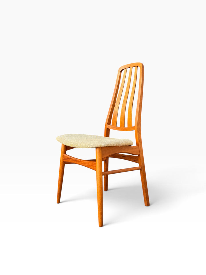 Teak dining chair, three-quarter view
