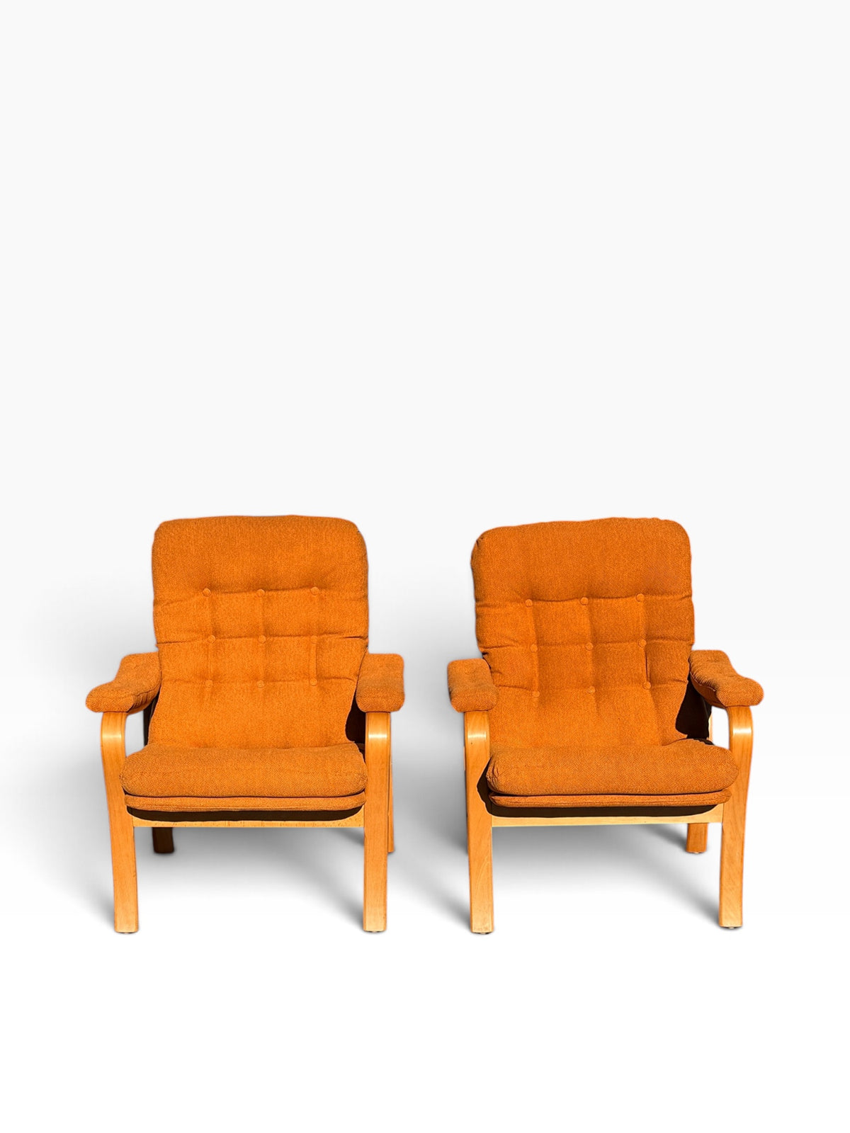 Pair of Scandinavian style bentwood lounge chairs, front view