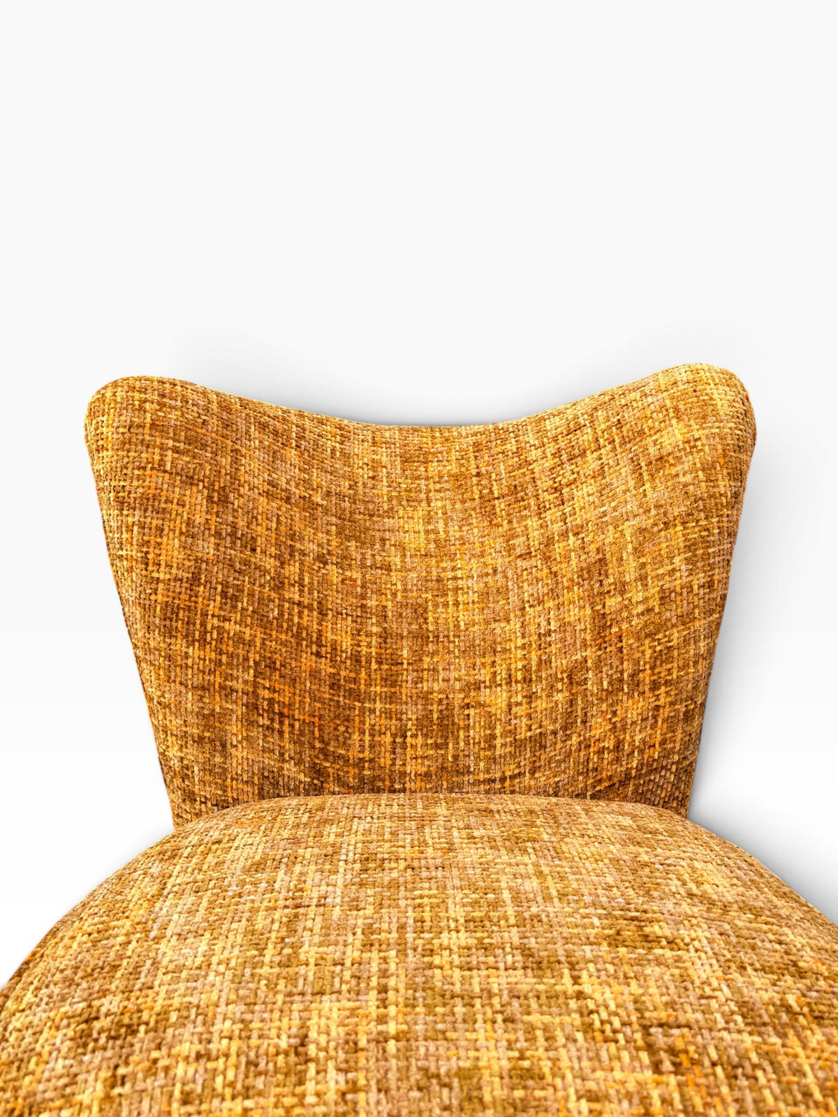 Close-up of golden mustard woven tweed upholstery