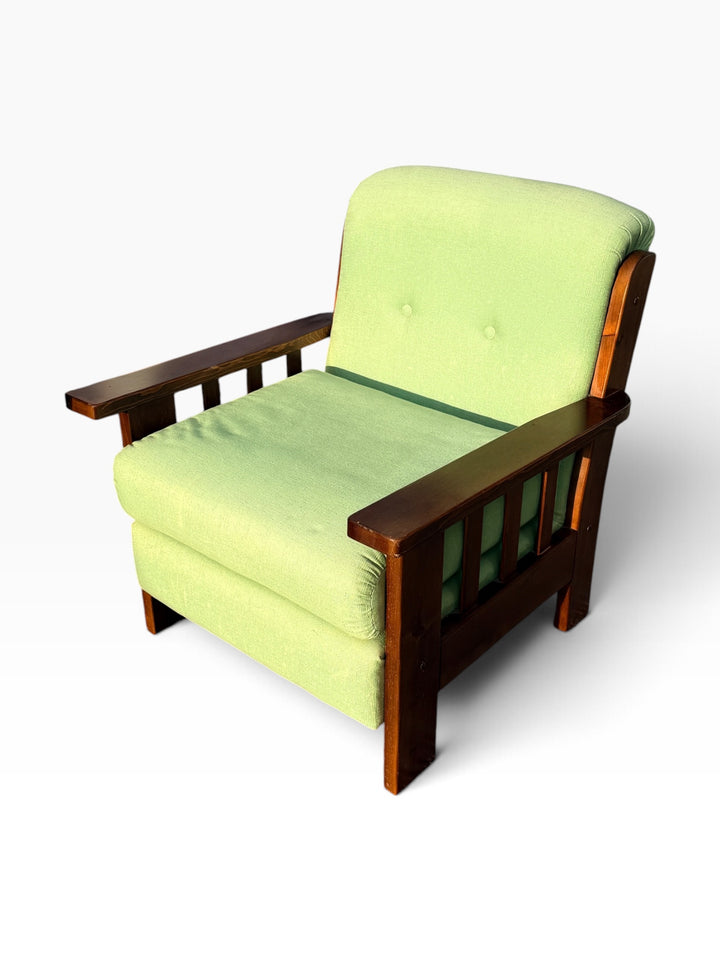 Single Mission oak lounge chair, angled front view