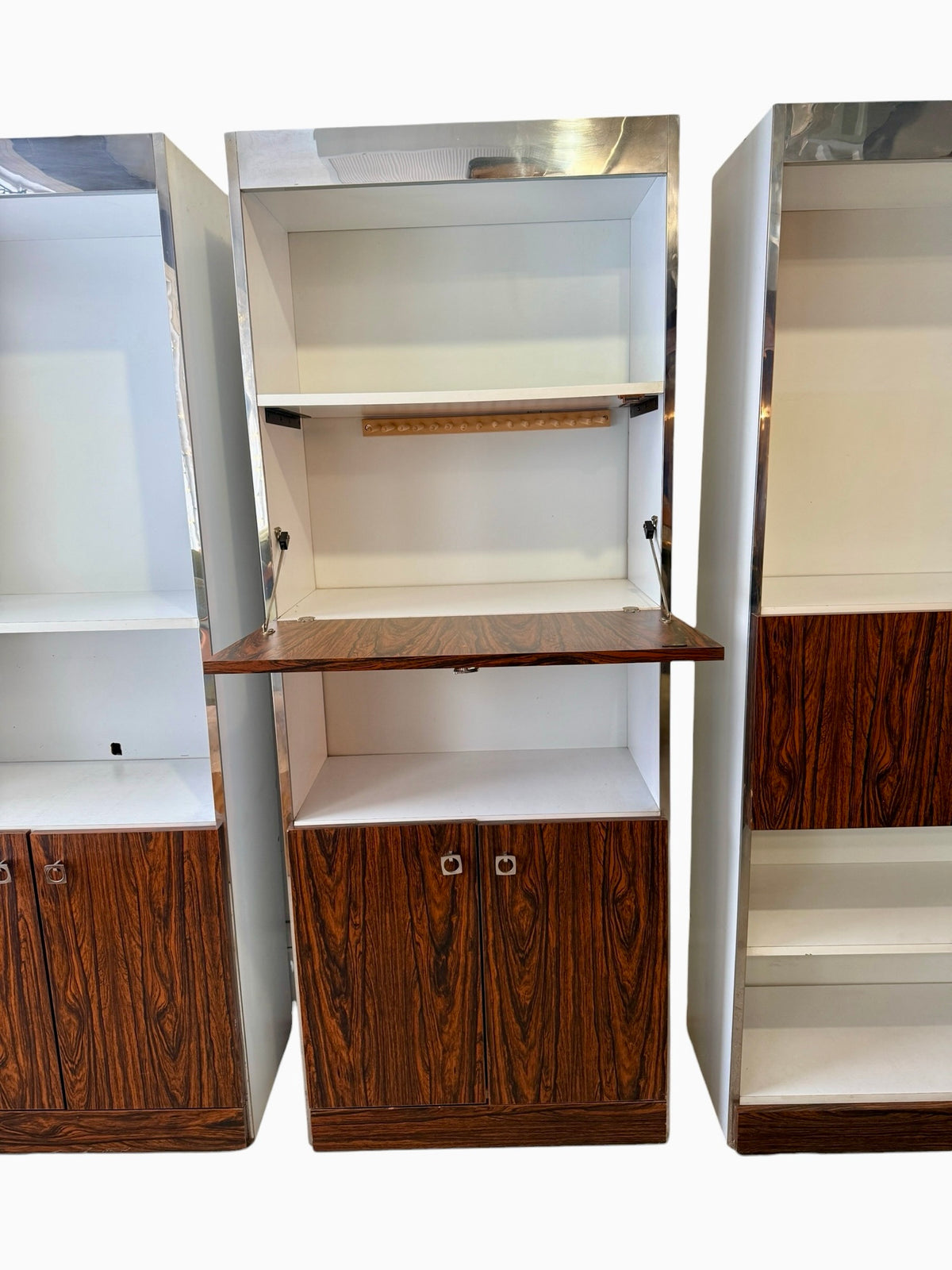 Drop-front desk open on the middle bay