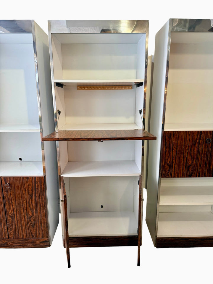 Drop-front writing desk open, showing interior shelf