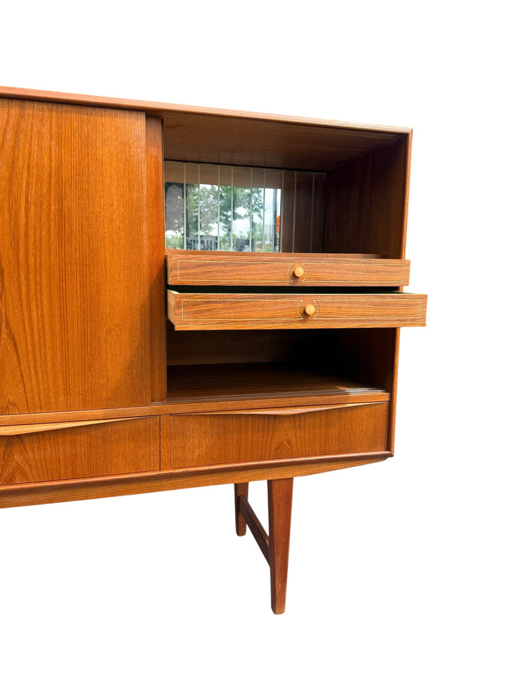 E.W. Bach teak highboard — left open shelf compartment with adjustable shelf