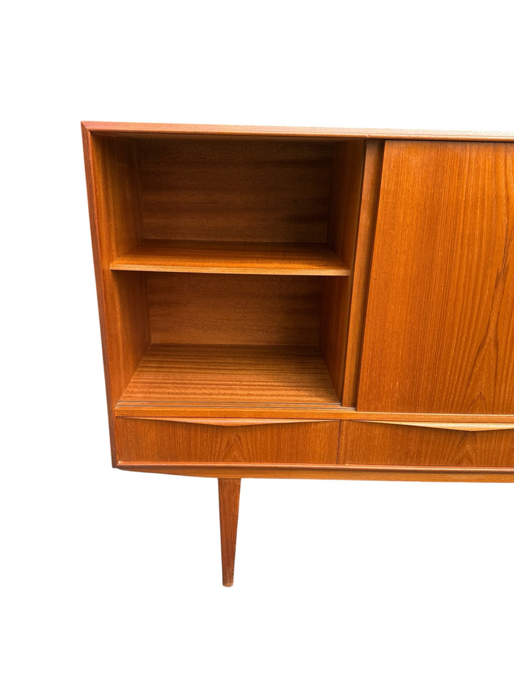 E.W. Bach teak highboard — drawer construction detail showing dovetail joinery
