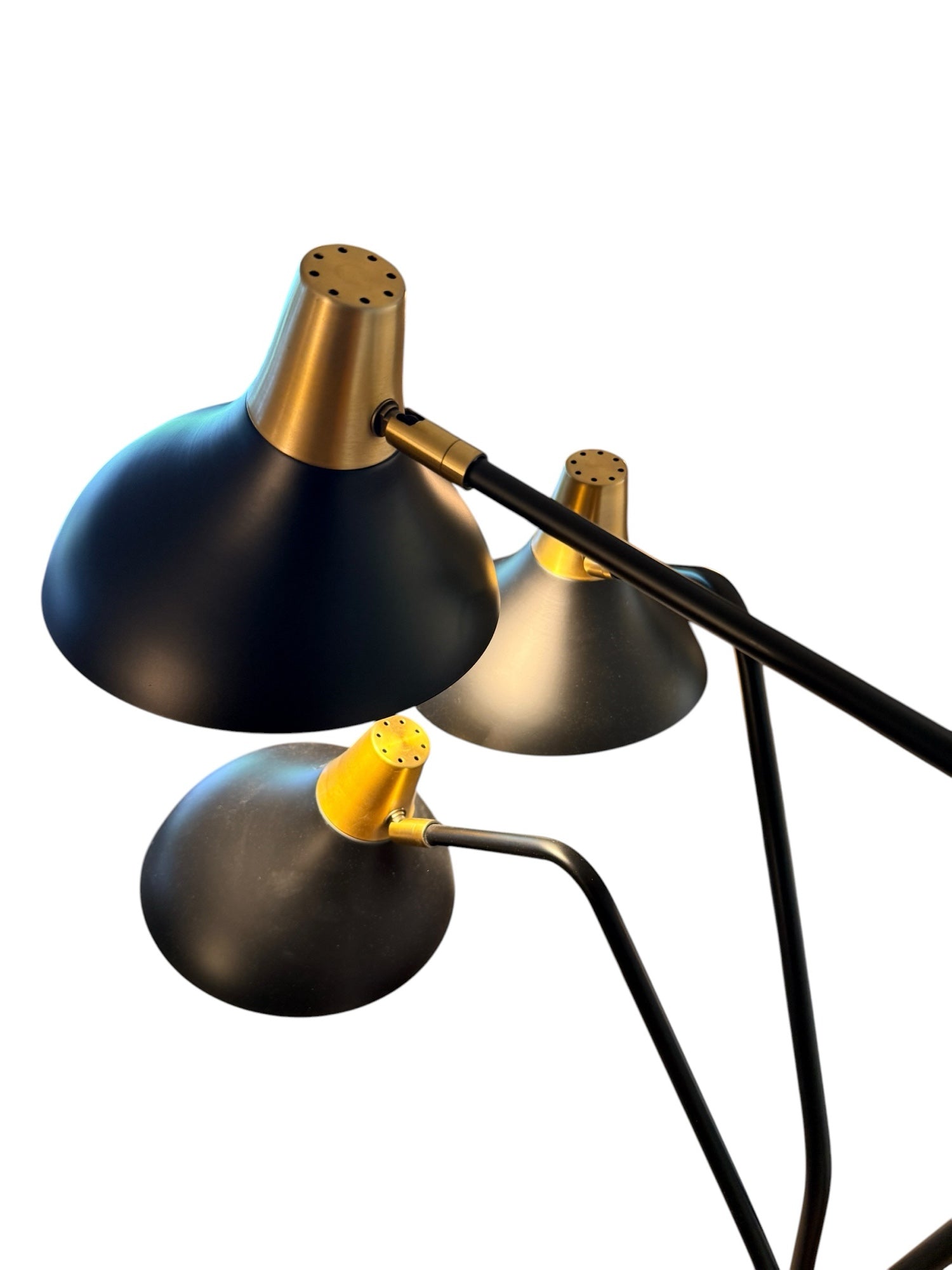 Modern three-arm floor lamp — top-down shade detail