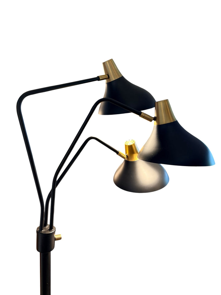 Modern three-arm floor lamp — three adjustable arms detail